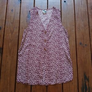 Vintage 80's 90's S/M dark red pink floral button side slit sleeveless tank top
